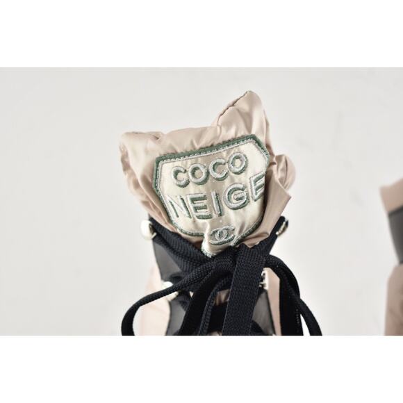 Chanel 18B Pink Black Nylon CC Logo Coco Neige Snow Winter Lace Up Tie Boots 42 - Picture 6 of 10